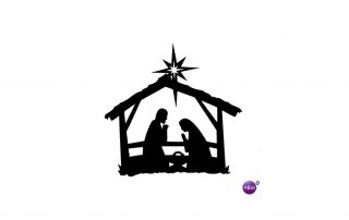 eine Szene mit einer Krippe und einem Baby-Jesus in der Krippe
